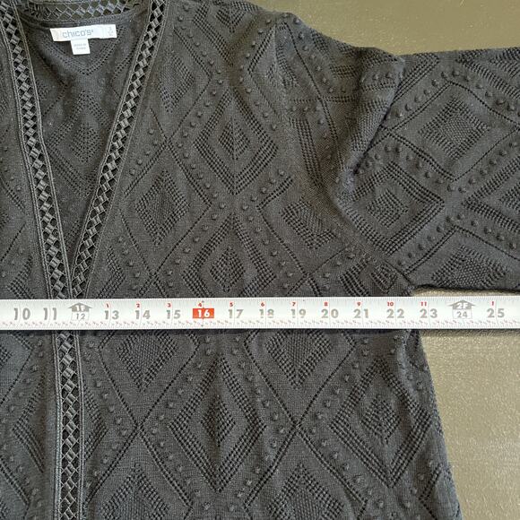 Chico's Cardigan Women's XL Black Open Crochet Lace Lightweight Sheer - Picture 9 of 11